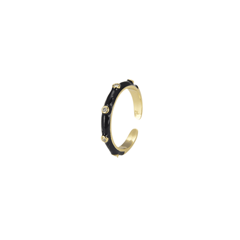 Lucie - Black Enamel Adjustable Ring