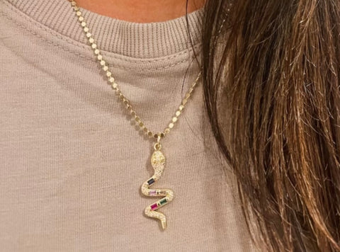 Fiona - Flat Ball Necklace with Serpent Charm