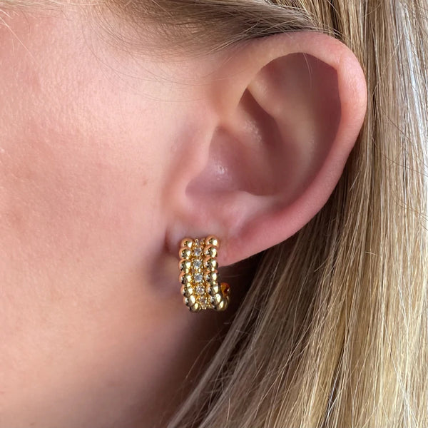 Sofia - Beaded C- Hoop Earrings With Cubic Zirconia Stones