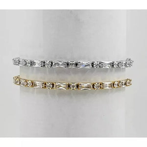 18K Gold Filled or Sterling Silver Round Baguette, Cubic Zirconia Adjustable Bracelet