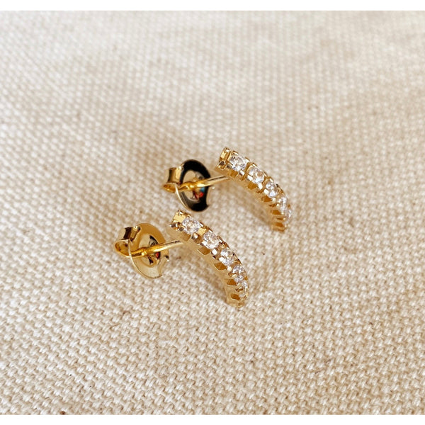 18k Gold Filled Curved Bar Clear Crystal Stud Earrings