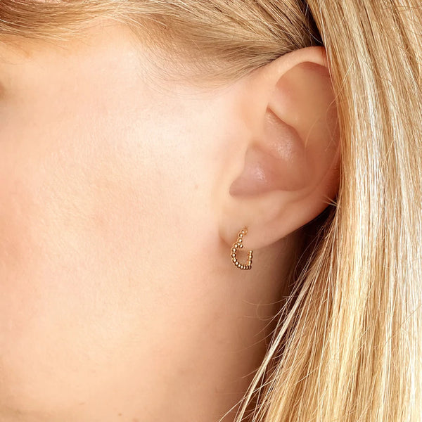 18k Gold Filled Tiny Heart Beaded Shaped Hoops