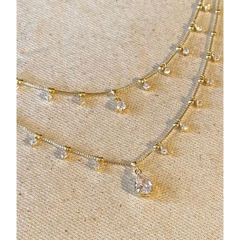 Sabina - Double Teardrop Clear CZ Necklace with teardrop crystals