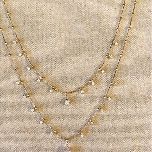 Sabina - Double Teardrop Clear CZ Necklace with teardrop crystals