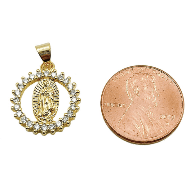 18K Gold Filled, Clear CZ Micro Pave Virgin Mary Pendant