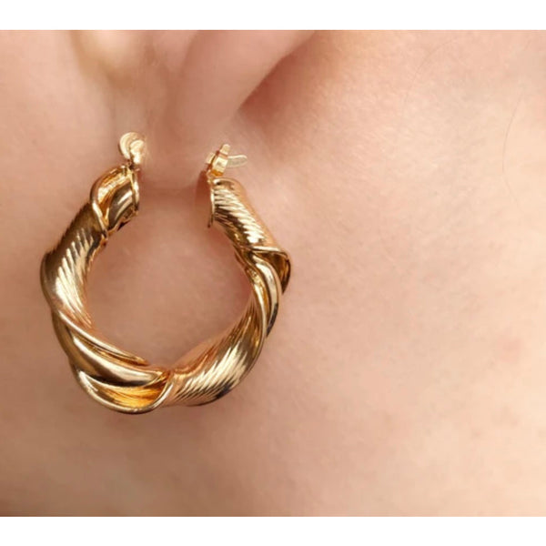 18k Gold Filled Twisted Hoop Earrings