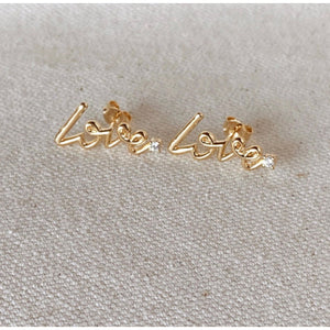 18k Gold Filled Cursive Love Stud With Cubic Zirconia