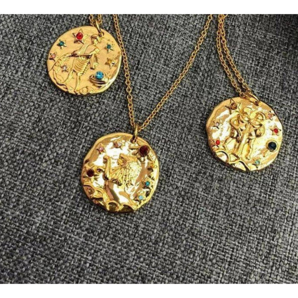 18k Gold Plated Horoscope Signs Constellation Zodiac Cubic Zirconia Necklace