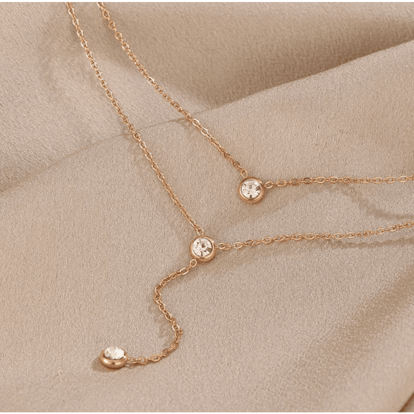 Multilayered Rose gold , necklace with Zircons