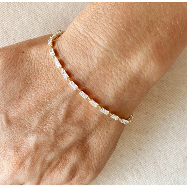 18k Gold Filled Sideway Baguette Tennis Bracelet